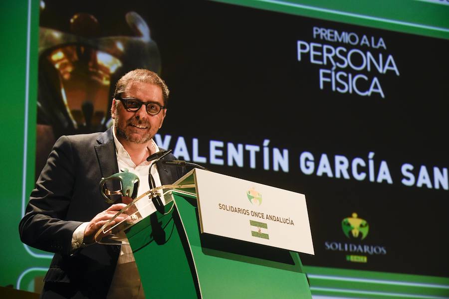 Granada acogió este martes por primera vez la gala de entrega de los Premios Solidarios ONCE, la máxima distinción institucional que otorga la Organización Nacional de Ciegos Españoles en Andalucía a iniciativa de su consejo territorial