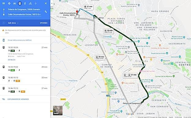 Google Maps mantiene la línea LAC y no incluye el Metro de Granada tras un año de servicio