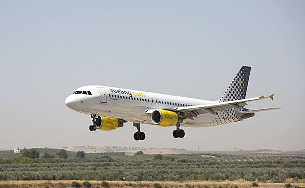 Avión de Vueling en el aeropuerto de Granada. 