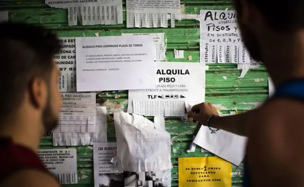 Carteles de alquileres de pisos en Granada.