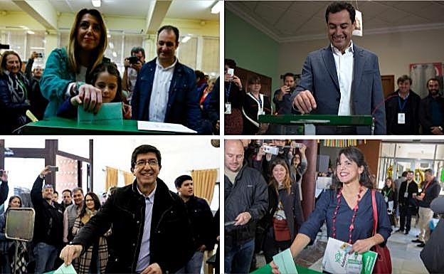 Los candidatos Susana Díaz (PSOE), Juanma Moreno (PP), Juan Marín (Ciudadanos) y Teresa Rodríguez (Adelante Andalucía).