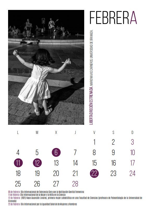 La UGR edita por tercer año consecutivo un calendario con las fotografías ganadoras del certamen «Yes women can, we could, we can»