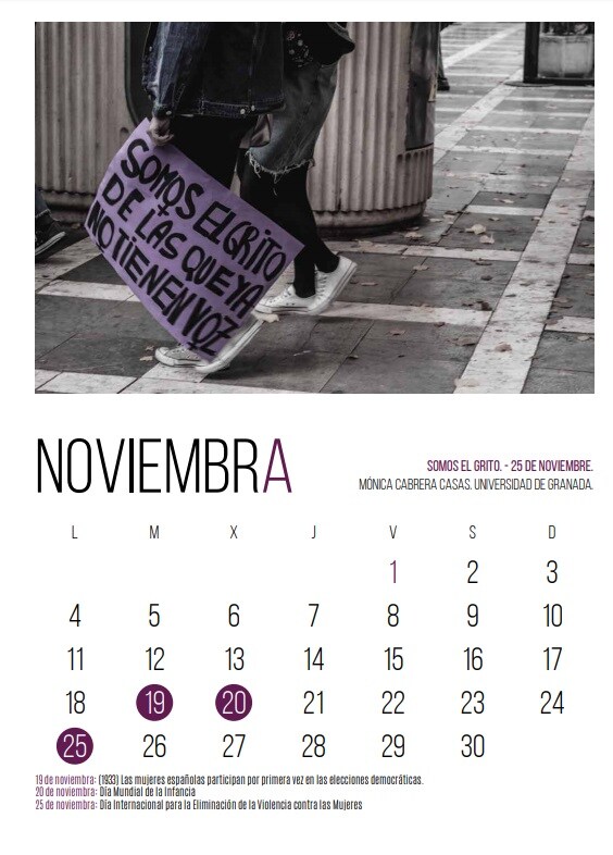 La UGR edita por tercer año consecutivo un calendario con las fotografías ganadoras del certamen «Yes women can, we could, we can»
