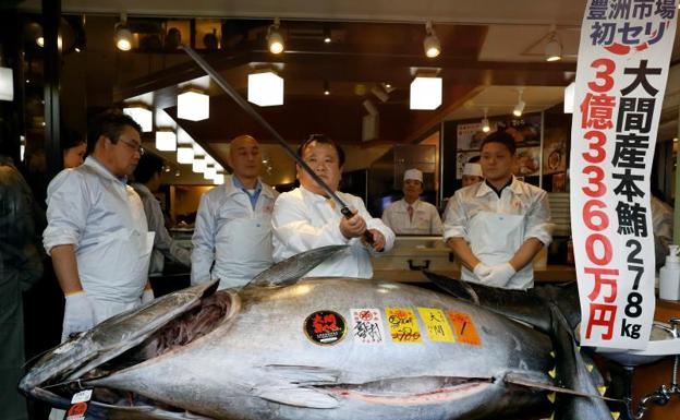 El atún más caro del mundo en el mercado Toyosu.