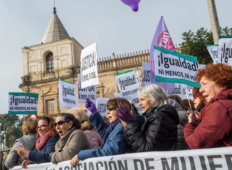 La concentración, con una organización coral y a la que se han unido más de 45 colectivos feministas, se celebra bajo el lema 'Ni un paso atrás en igualdad y diversidad