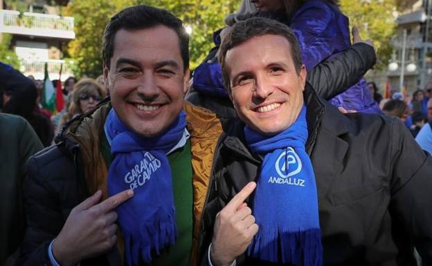 Juan Manuel Moreno Bonilla y Pablo Casado, juntos durante un acto en Granada el pasado mes de noviembre.