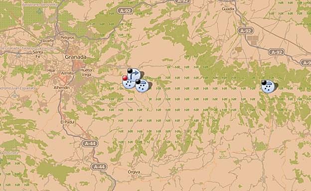 Mapa de incidencias de tráfico en Granada. 