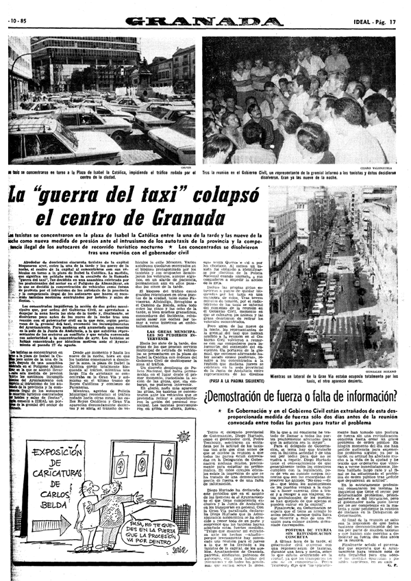 Imagen - Reportaje a toda página sobre la 'guerra del taxi' publicado en IDEAL en 1985.