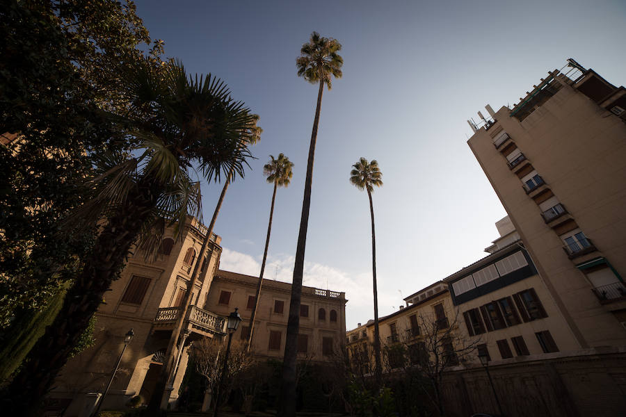 Referencia del edificio de viviendas, de siete plantas, que hay al lado del Palacio de Yanguas.
