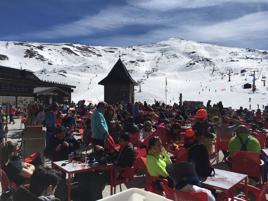 El buen tiempo y el puente de Andalucía han provocado que la estación de esquí granadina presente una aspecto espectacular, con miles de esquiadores y visitantes disfrutando de Sierra Nevada.
