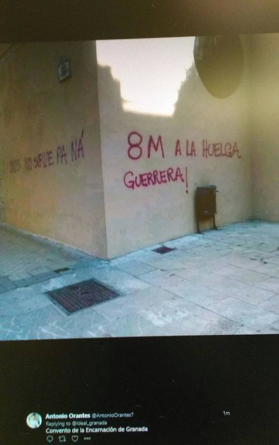 Varios edficios de Granada y algunos semáforos han amanecido con pintadas de color morado. Una nueva jornada histórica del 8M se ve manchada por actos vandálicos que nada tienen que ver con la reivindicación feminista.