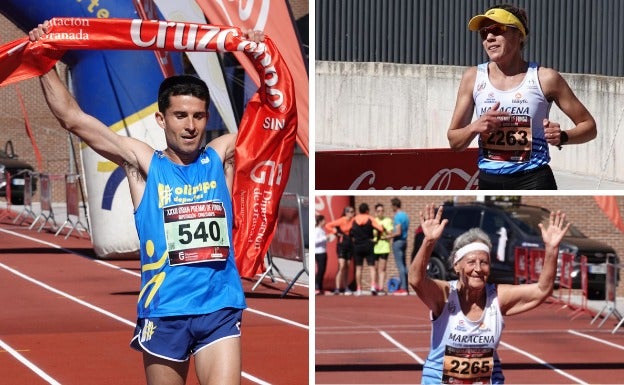 Manuel Santiago (i) y Zhor El Amrani, ganadores, y la corredora más veterana en completar la la prueba de fondo de Loja.