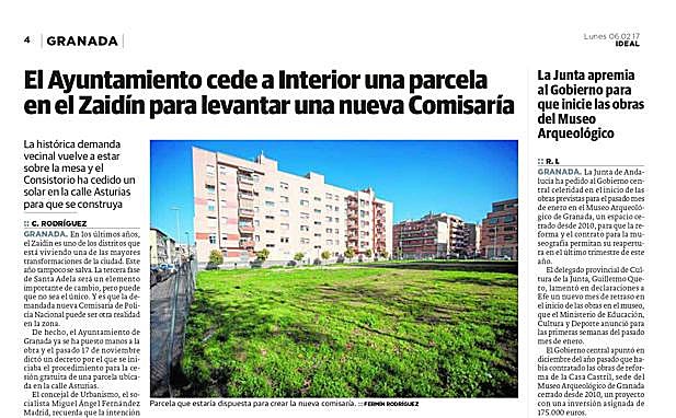 Información publicada en el periódico IDEAL hace dos años sobre la cesión de terrenos para la nueva comisaría.