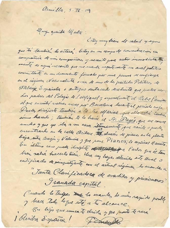 Carta de Fernando a su madre para pedir avales políticos