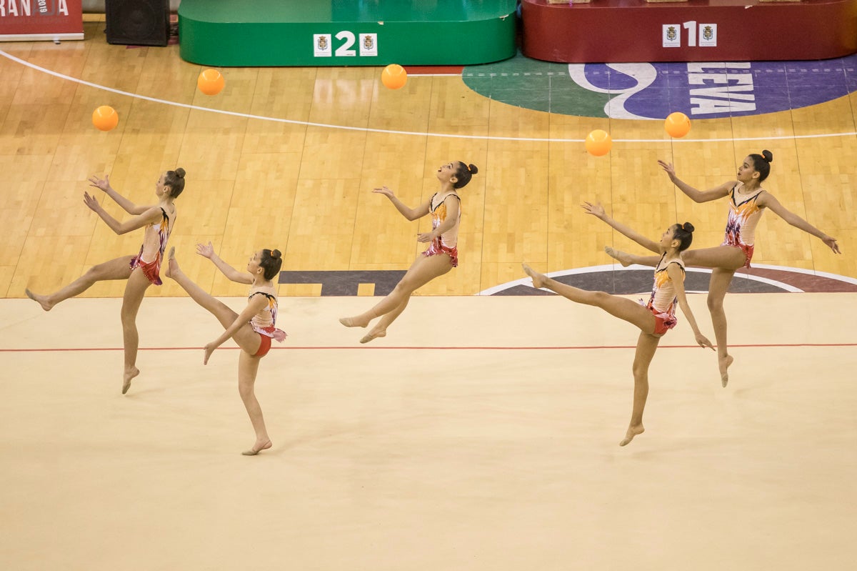 El Circuito Andaluz de gimnasia rítmica para la categoría de promesas se está celebrando en el Palacio de los Deportes. Más de dos mil niñas de toda la comunidad autónoma están poniendo sobre el tapiz todo lo aprendido y ensayado a lo largo del curso. 