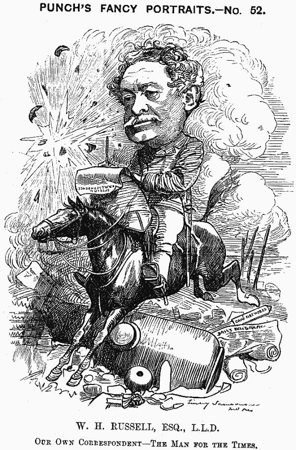 Caricatura de William Howard Russell publicada en 'Punch Magazine' el 8 de octubre de 1881.