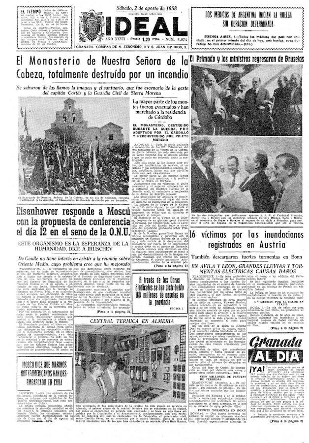 El 2 de agosto de 1958. Incendio Santuario de la Cabeza.