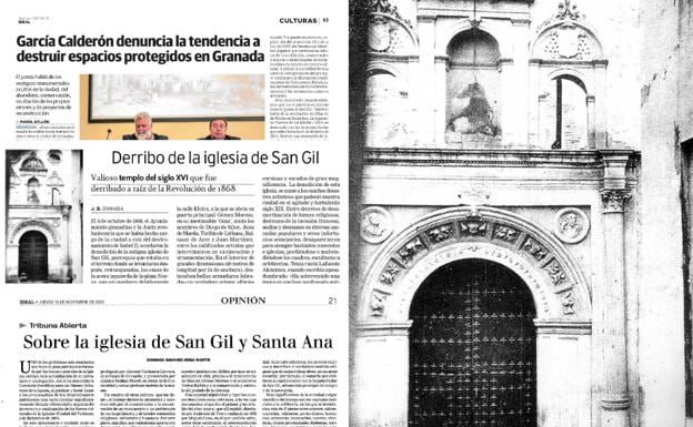 Portada de la Iglesia de San Gil y, a la izquierda, cobertura realizada por el periódico IDEAL.