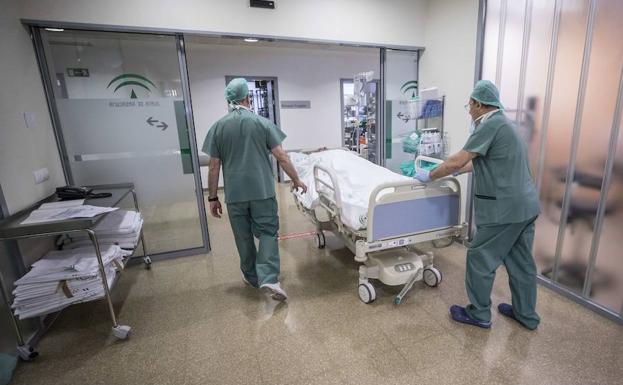 Dos celadores con una camilla en el hospital del PTS