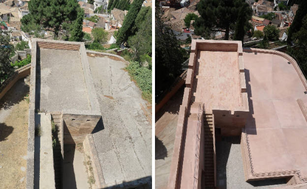 Mira la diferencia del antes y despuésde las Torres Bermejas tras su restauración.