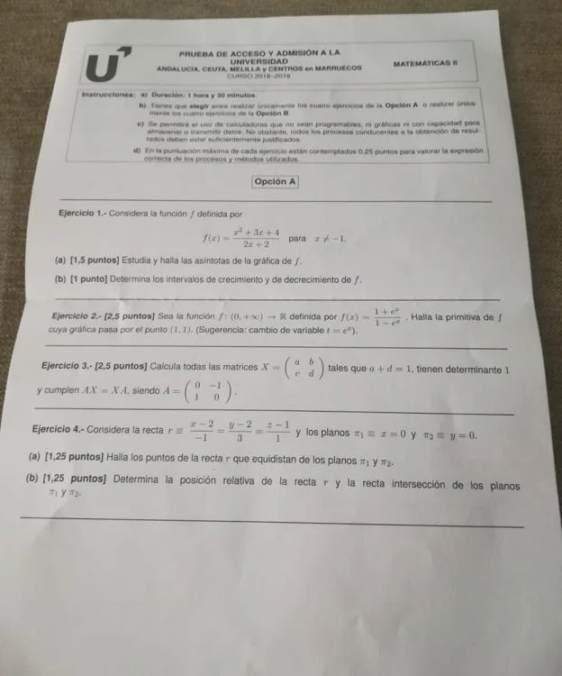 Así es el examen de Selectividad de Matemáticas en Andalucía.