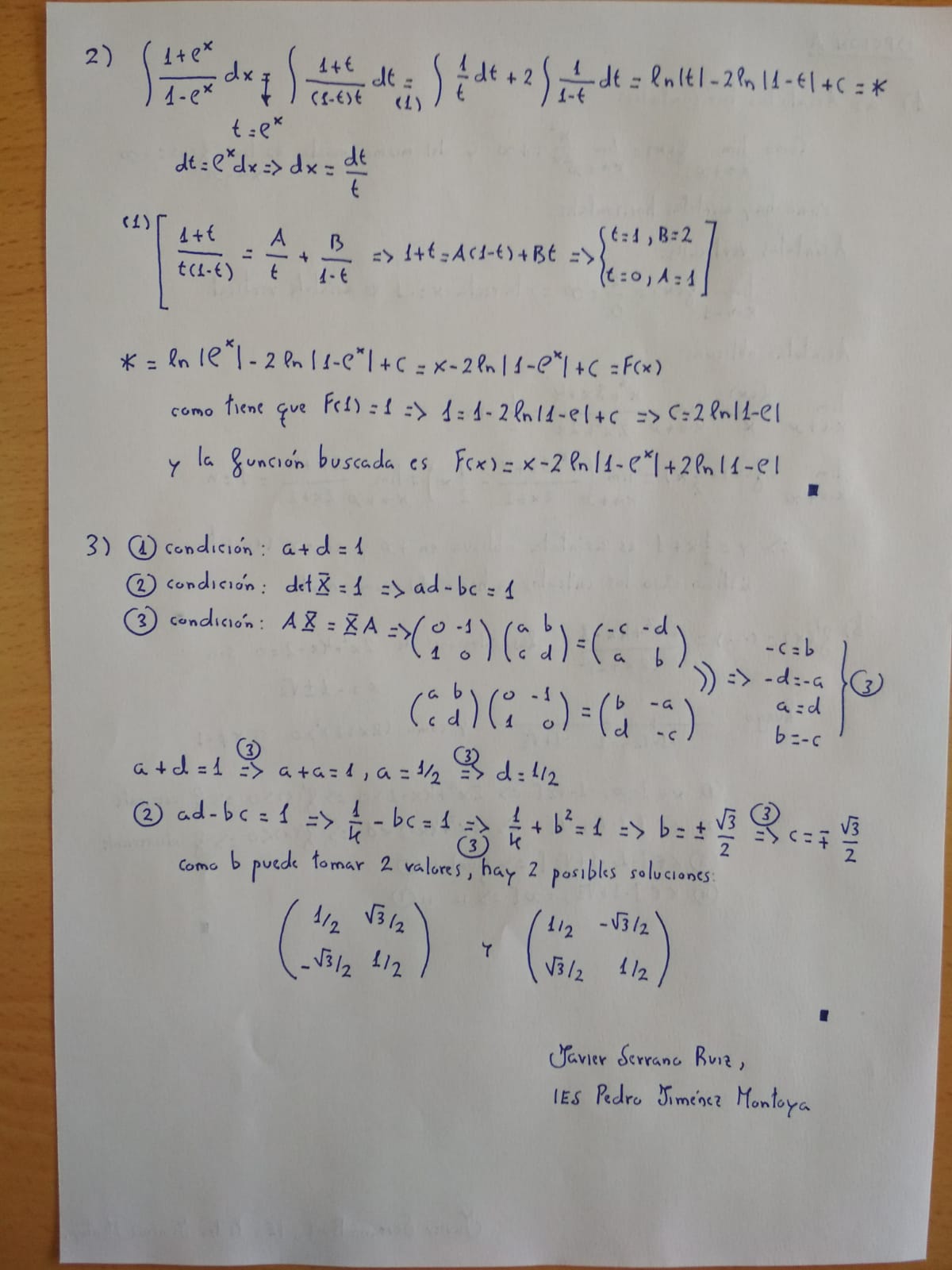 Imagen. El examen de Matemáticas de Selectividad en Andalucía corregido por un profesor de Granada.