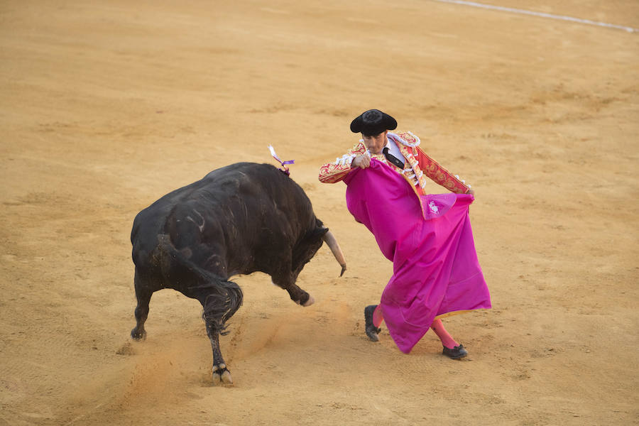 El Fandi fue arrollado de mala manera junto a las tablas porque el toro no obedeció cuando ejecuto al quiebro el tercer par de banderillas, iniciado de rodillas.. Se vivieron momentos de angustia en la Monumental de Frascuelo, pero cuando el granadino logro recomponerse volvió a la cara del astado para muletearlo de rodillas y sacar aún más toda su raza. La que le faltó al de Hermanos García Jiménez. Una vez más El Fandi estuvo poderoso y paseó oreja tras estocada entera.