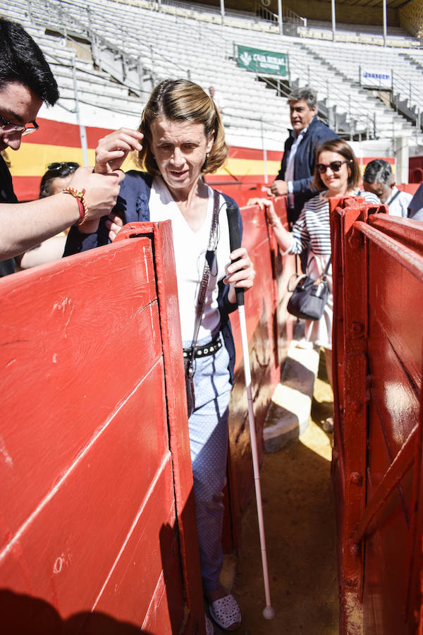 Cinco personas con discapacidad visual se acercaron a la plaza de toros para percibir mediante el tacto y el oído todas esas sensaciones que hacen del toreo un arte único y especial.