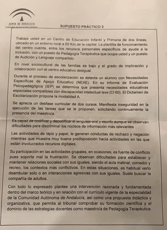 Supuesto práctico 2 del examen del pasado domingo.