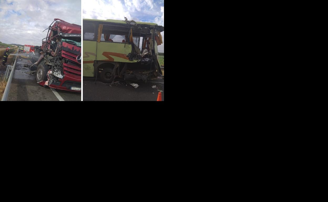 Accidente entre un camión de cerdos y un autobús: seis heridos en Palencia