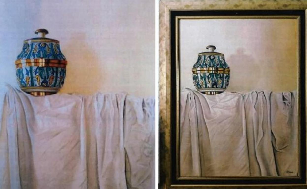 Original (izquierda) y copia (derecha) de la obra 'La imperturbable sobriedad de Gorri'. 