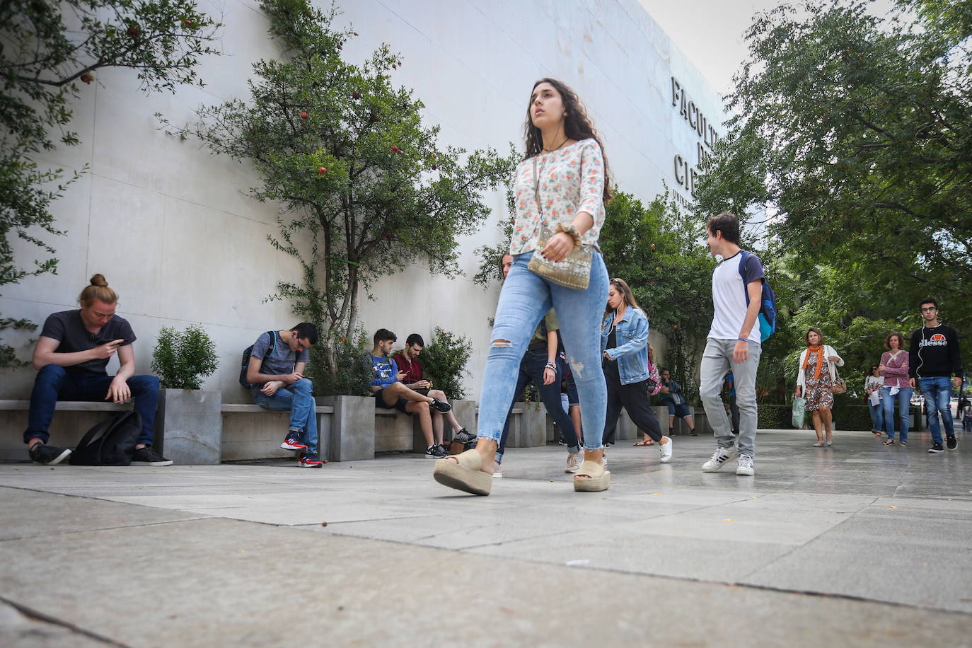 Alumnos en los exteriores de la Facultad de Ciencias de la Universidad de Granada al inicio de este curso