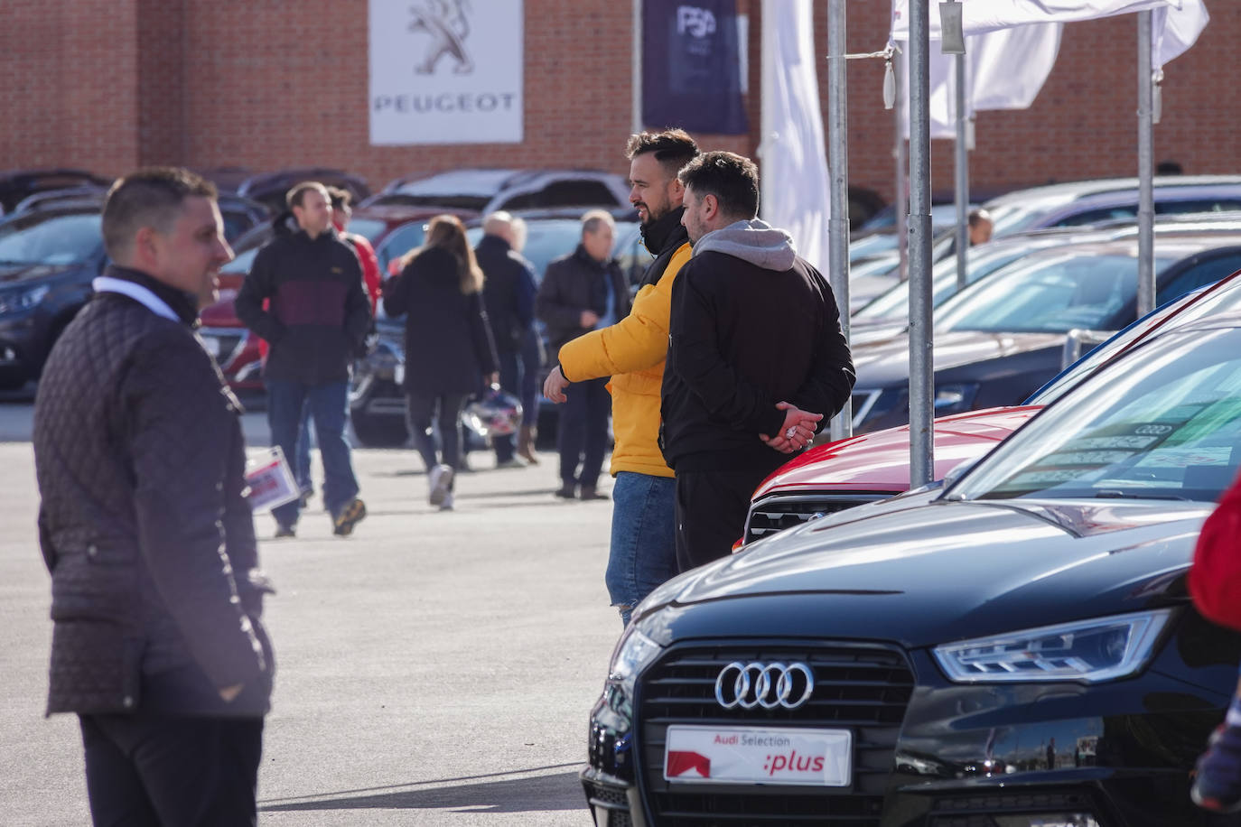 Cientos de coches lucen entre las banderas que ondean anunciando las firmas y los concesionarios oficiales que, saben, es una oportunidad única para adquirir vehículos con grandes descuentos