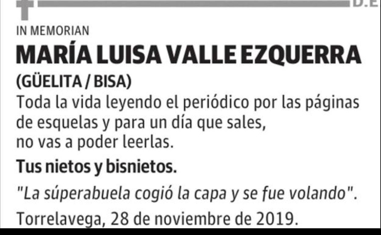 La emotiva esquela de unos nietos a su «súperabuela»