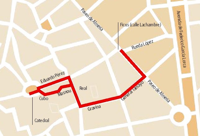 Nuevo recorrido aprobado por la Agrupación de Hermandades y Cofradías de Almería. 