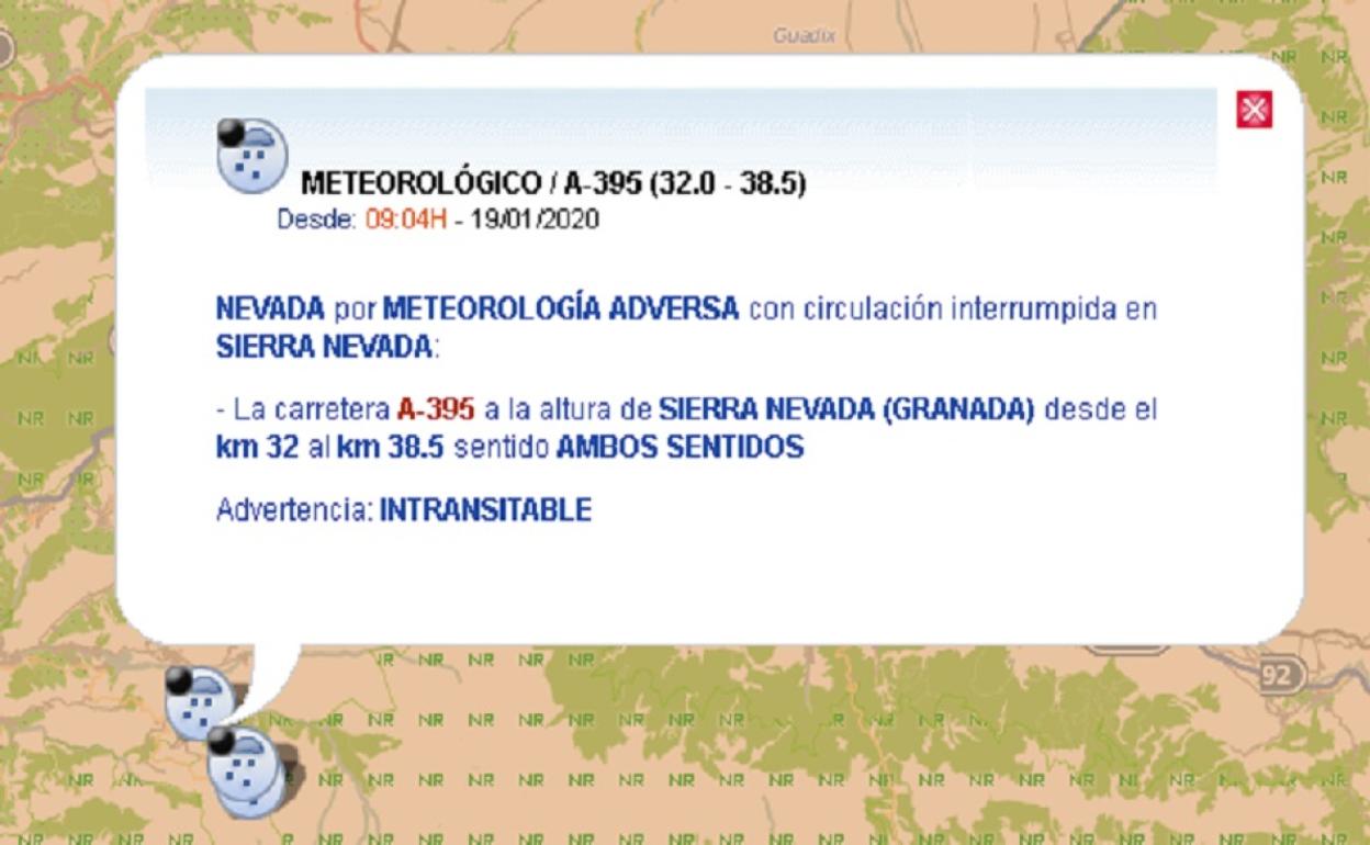 Temporal en Granada | Cortado al tráfico un tramo de la A-395 en Monachil por acumulación de nieve en la calzada