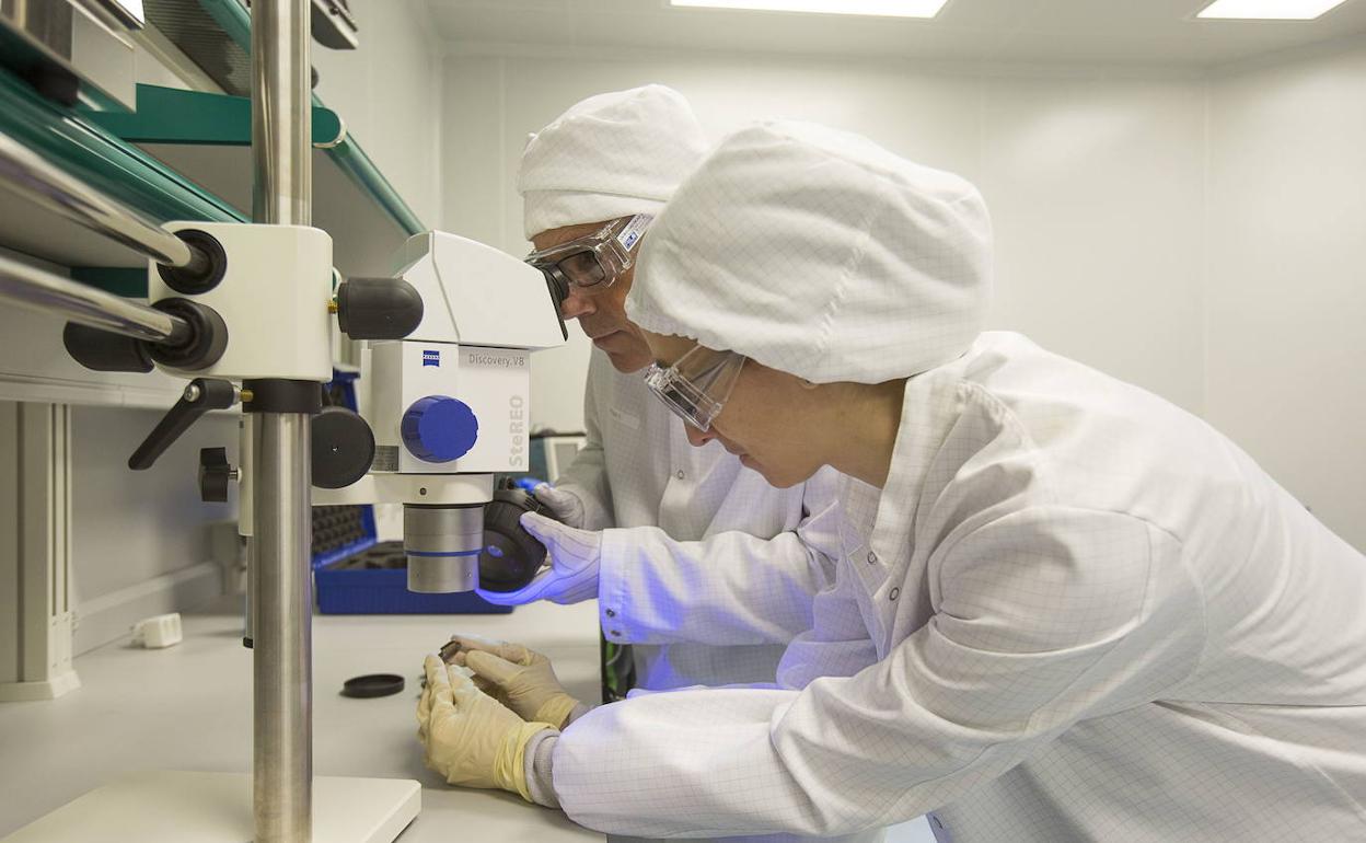 Dos científicos del IAA trabajan con instrumental en uno de los laboratorios.