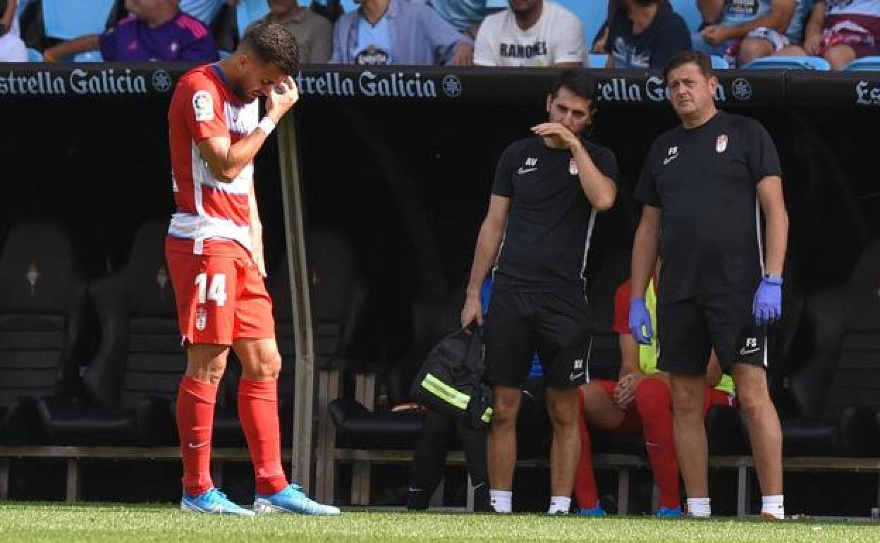 Fede Vico, tras lesionarse en Balaídos. 