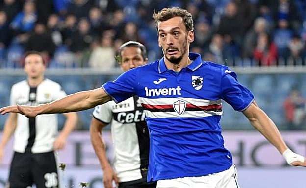 Gabbiadini, primer positivo de la plantilla de la Sampdoria, en un partido. 