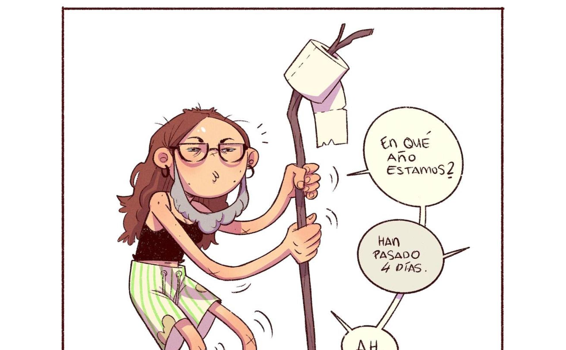 Maribel hace un guiño en esta viñeta a la pérdida de la noción del tiempo después de tantos días encerrados.