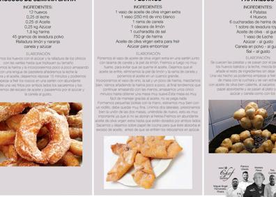 Imagen secundaria 1 - Las infografías (arriba) dan todo lujo de detalles de las cofradías. La publicación también tiene recetas de gastronomía de Semana Santa (abajo) 