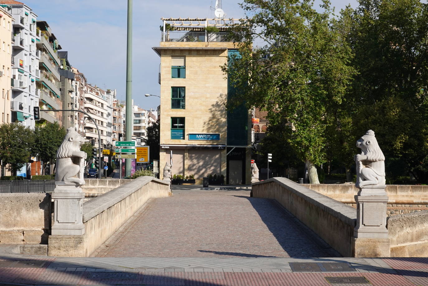 El confinamiento por el estado de alarma deja las calles de Granada absolutamente vacías una en una jornada de tradicional bullicio que se habría visto reforzada por el tiempo despejado