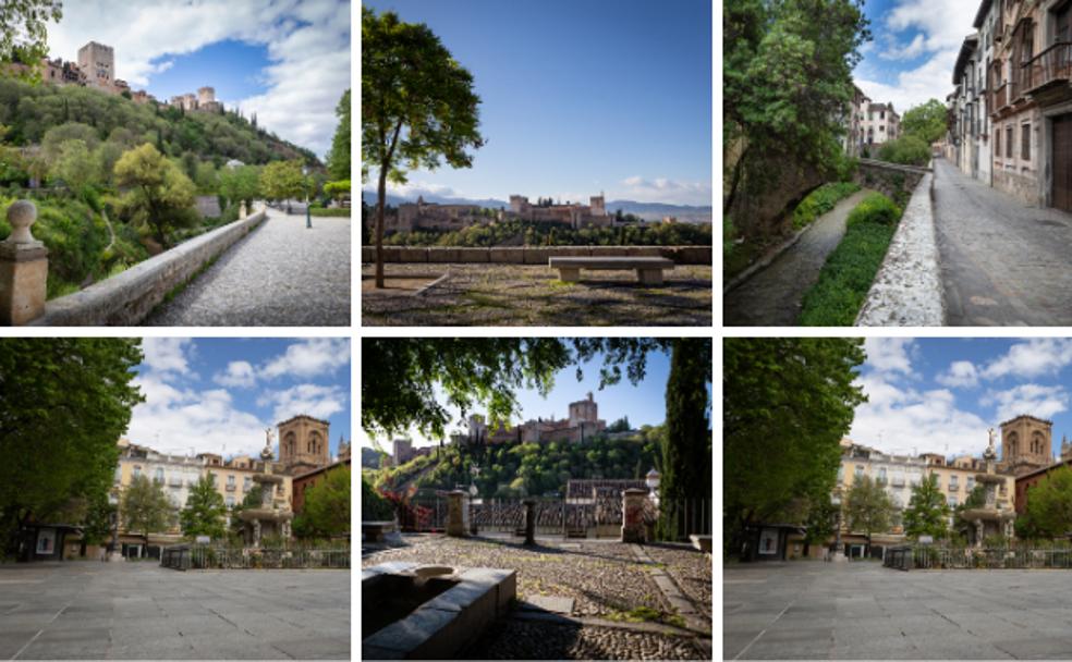 Seis lugares emblemáticos de la capital granadina que aparecen en este reportaje donde afloran esos sonidos que siempre ha ocultado el ruido.