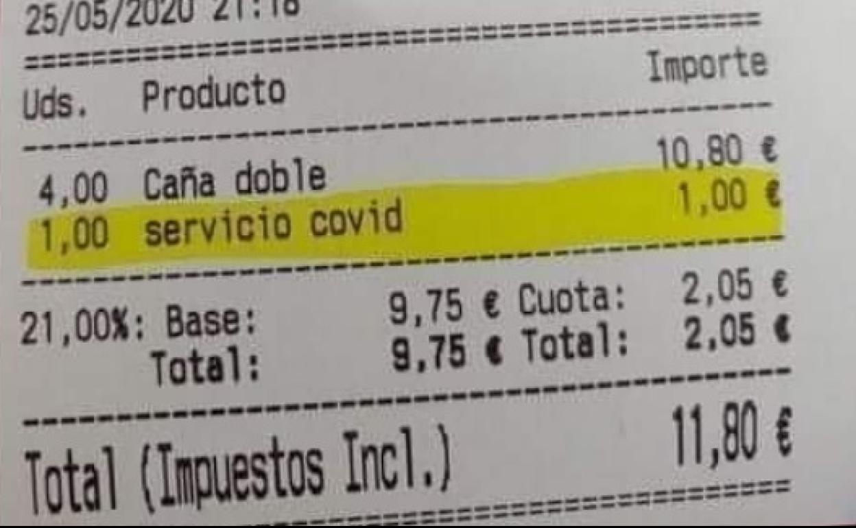 La factura viral de un bar en el que cobran un suplemento por el coronavirus: ¿es legal?