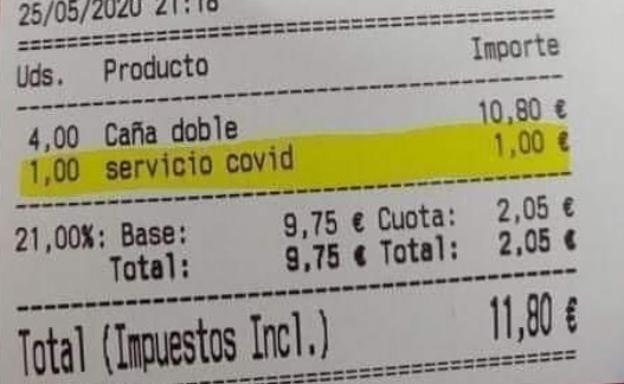 La factura viral de un bar en el que cobran un suplemento por el coronavirus: ¿es legal?