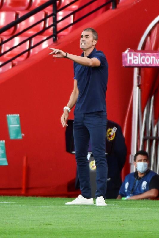 Garitano da instrucciones durante el partido en Los Cármenes. 