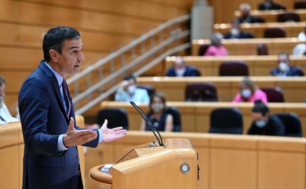 El presidente del Gobierno Pedro Sánchez, durante su comparecencia en el Senado,