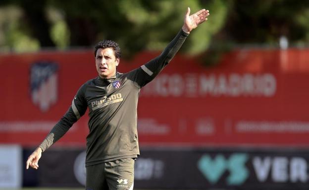 José María Giménez, en un entrenamiento del Atlético. 