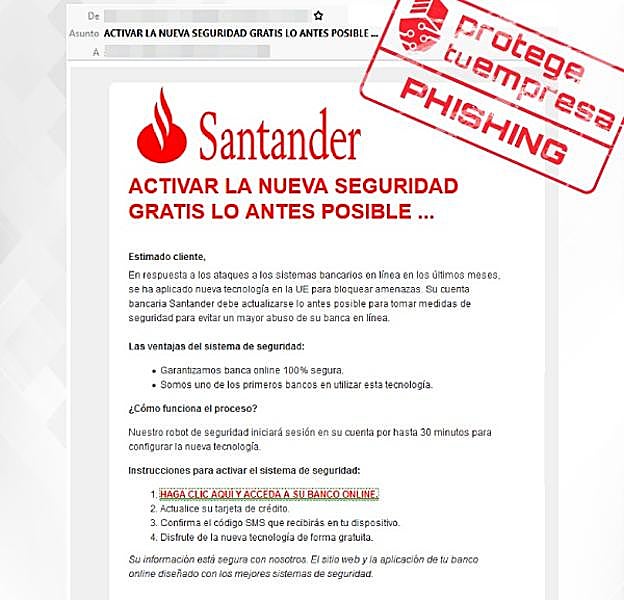 Correo fraudulento que suplanta a Banco Santander
