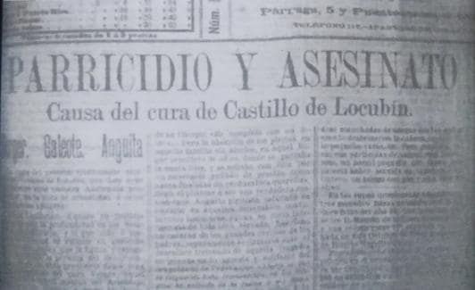 Recorte de prensa de 1900 sobre el «parricidio y asesinato del cura de Castillo de Locubín»